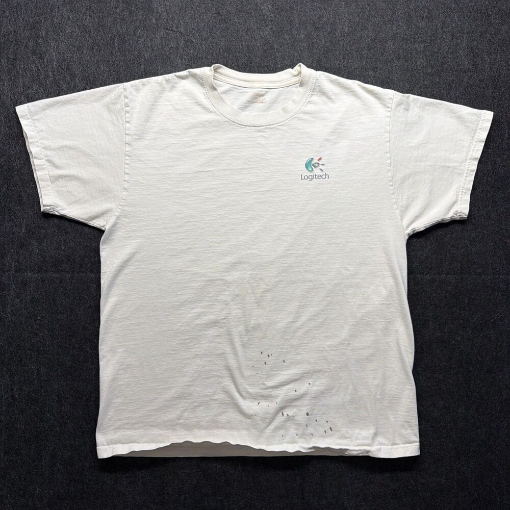 Vintage 90s Y2K Logitech 30th Anniversary Distressed Tech T-Shirt - Men’s Large